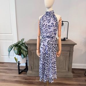 Adrianna Papell Watercolor Lavender Animal Print Mock Neck Dress- 12